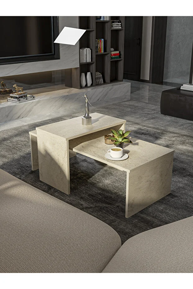 Koton 2'Li Orta sehpa | Salon Sehpası - Traverten